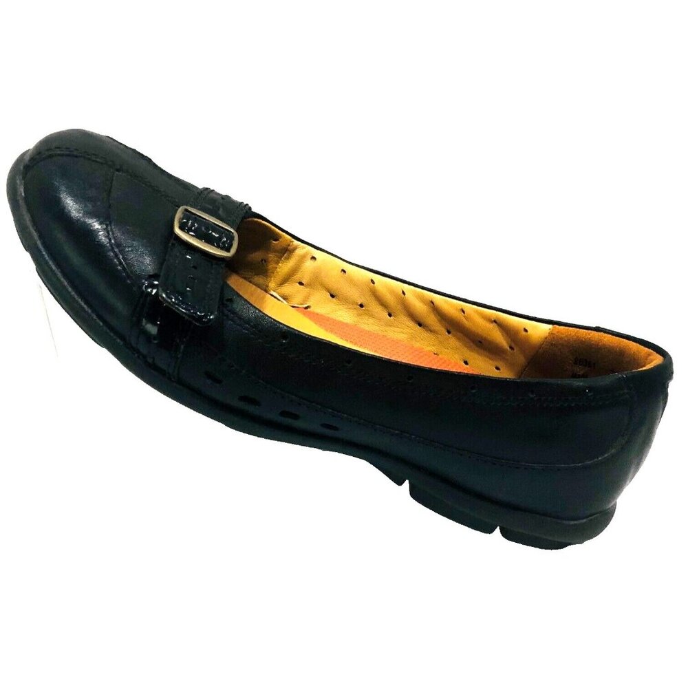 Clarks Unstructured Buckle Loafers Shoes Women 7.5M Black Leather Slip-Ons Flats